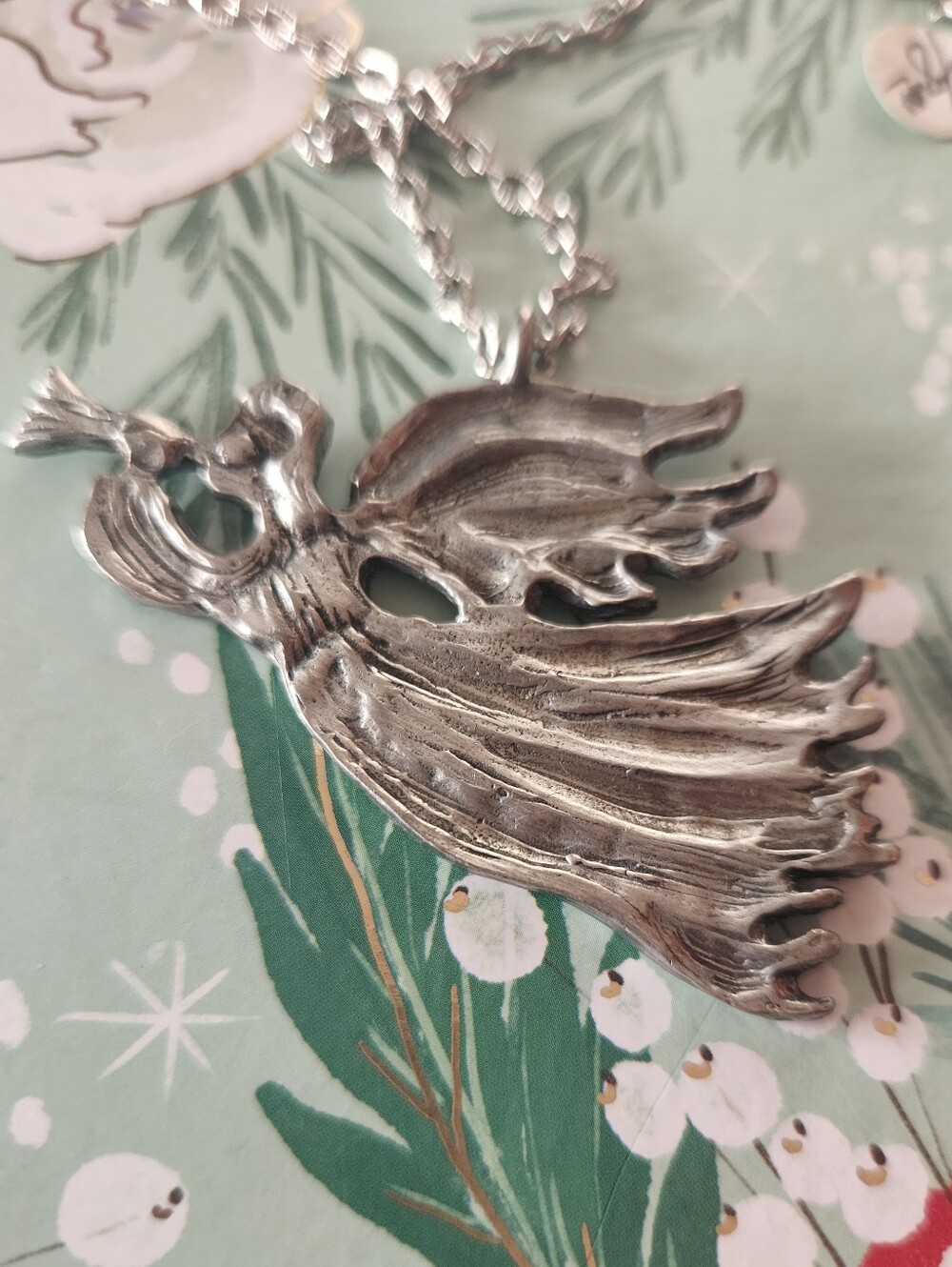Signed Marcie Pewter Angelcore Ethereal Flying Angel Pendant Necklace